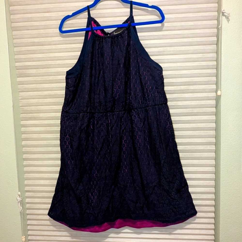 Navy and pink lace dress